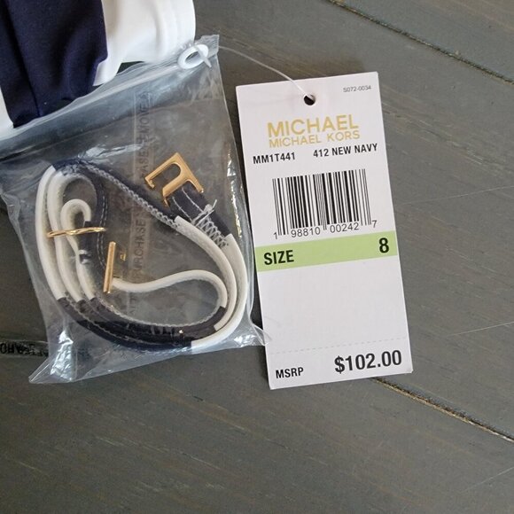 NWT Michael Kors Women's Navy Striped One Shoulder One-Piece Swimsuit Size 8 - Picture 4 of 9